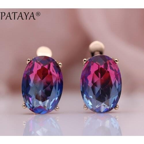 PATAYA New Oval Tourmaline Gradient Dangle Earrings Women Party Fashion Jewelry 585 Rose Gold Natural Zircon Fine Simple Earring