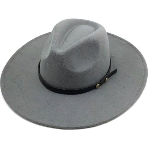 Black/gray Wide Brim Simple Church Derby Top Hat Panama Solid Felt Fedoras Hat for Men Women artificial wool Blend Jazz Cap