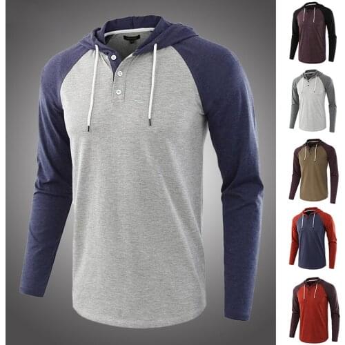 Mens Hoodies Spring and Autumn Casual Henry Collar Hooded Sweatshirt Patchwork Hip Hop Streetwear Slim New Hoodie Men Tracksuit