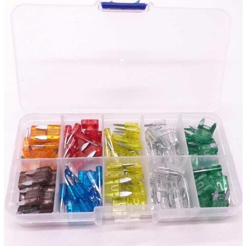 Viecar 100PCS MINI Car Fuses 5A 7.5A 10A 15A 20A 25A 30A Amp with Box Clip Assortment Auto Blade Type Fuse Set Truck