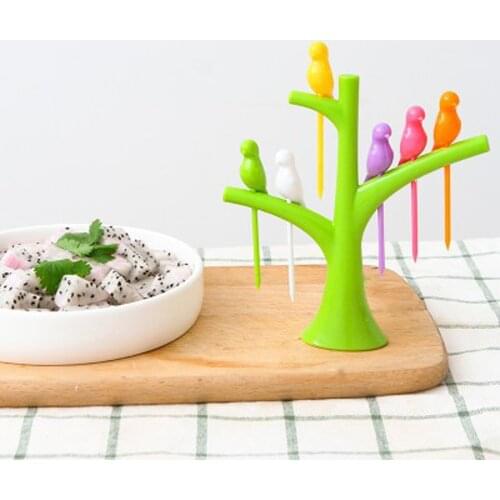 Tree Shape Dessert Forks Cutlery Tableware Plastic Forks Rack Bird Stick Fruit Pick Tool Party Supplies Kitchen Accessories