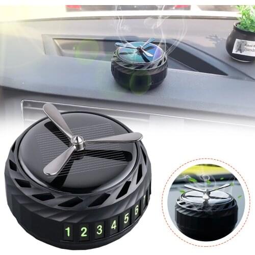 Solar Rotating Car Air Freshener Solid Perfume Aroma Diffuser with Parking Magnetic Phone Number Card Plate Car Accessories