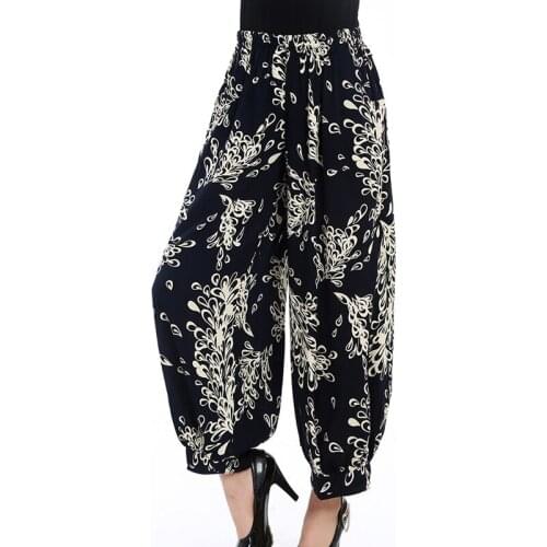 Plus Size 2020 Spring Summer Women Casual Floral Printed Pants Elastic Waist Harem Pants Elegant Trousers Pantalon Femme