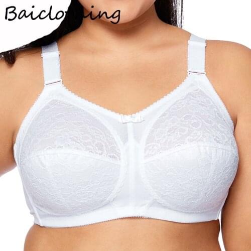 Womens Bras Plus Size Non-Padded Underwear Lingerie Full Coverage Lace Firm Comfort Support Bra Big Bralette 40 42 44 C D DD E