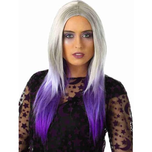 Little Witch Cosplay Wig for Women Girl Long Purple Silver Grey Synthetic Hair for Halloween Carnival Costume Witch Wigs