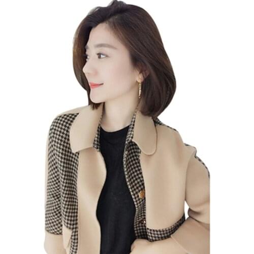 New 2021 Fall Winter Ladies Wool Coat Lapel Splicing Womens Coat Female Short Coat Femmino Jumper Lady Office Outerwear