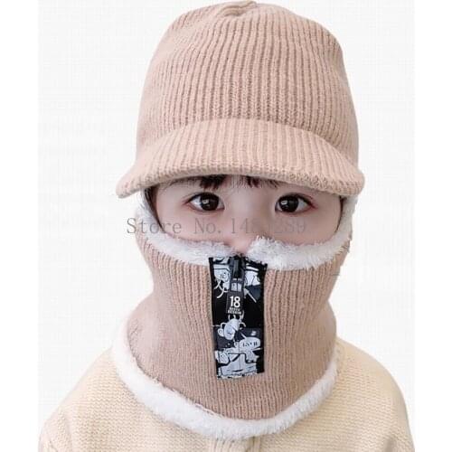 Winter Knitted Children Beanie Hats Infant Kids Scarf Warm Coral Fleece Ear Warmers Caps Turban Wool Fur Hats for Girls Boys