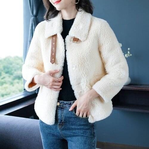 Winter Women High Quality real lambswool Fur OverCoats Luxury Short casual Thick Warm Plus Size Female 2019 white free ship