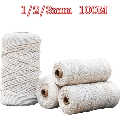 1/2/3mm 100m Macrame Rope Twisted String Cotton Cord For Handmade DIY Making Home Wedding Decor Tapestry Curtain Textile