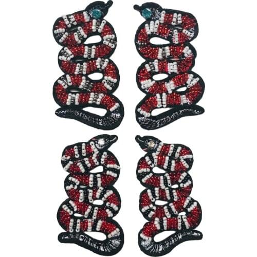 1Pair Rhinestone Beaded Mini Snakes Patches for Clothing Sewing on Bead Applique Shoes DIY Decoration Patches LSHB616
