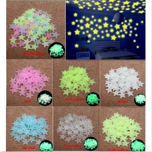 100pcs Plastic 3D Stars Glow In The Dark Luminous Fluorescent Wall Stickers