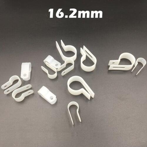 200pcs 16.2mm White Plastic Wire Hose Tubing Fanstening R-Type Line Card Fixed Cable Tie Mount Organizer Holder R Clip Clamp