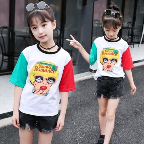 2019 Summer Girls Tops Cotton Big Girls Printed T-shirts Childrens Clothing Short Sleeve Tee Tops Outfits