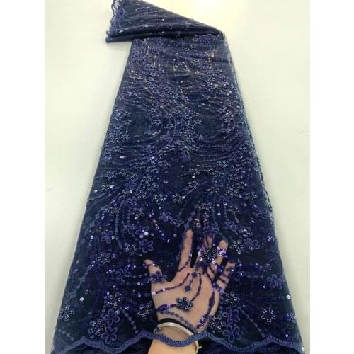 2021 Luxury Handmade Beaded Lace Latest African Lace Fabric Sequins Embroidery High Quality French Nigerian Lace Fabrics 5 Yards