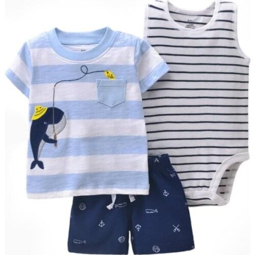 2021 Casual 2Pcs Baby Boydsuits+1pcs Pants Kids Sport Clothing for Boys Costumes 100% Cotton Baby Clothes Sets