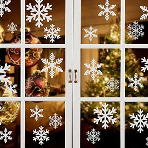 27pcs/lot White Snowflake Christmas Wall Stickers Glass Window Sticker Christmas Decorations for Home New Year Gift Navidad
