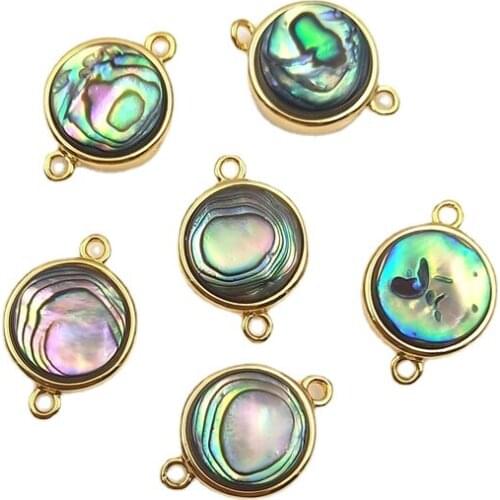 3PCS Natural Abalone Shell Pendants Round Shape Sea Shell Double Hole Connector Gold Plated Pendant For Necklace Womens Jewelry