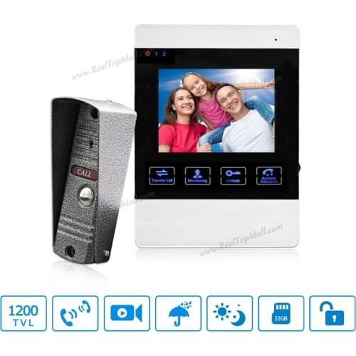 4 Inch HD Video Door Intercom System Door Bell Camera Video Release Unlock Metal Doorbell