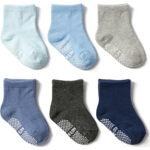 6 Pairs Childrens Anti-slip Boat Socks Girls Boys Cotton Low Cut Floor Socks Baby Kids Stripe Sock With Rubber Grips 0-6 Year