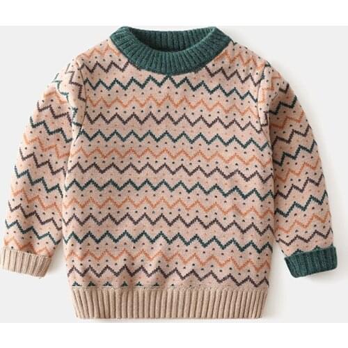 Childrens Clothing Winter Baby Boy Thicken Sweaters Fashion Water Ripple Pullover Sweater for Boy Kids Plus Velvet Warm Sweater