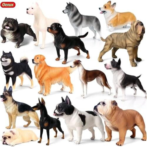 Oenux Big Size Dog Animal Simulation Shiba Inu Rottweiler Corgi Shepherd Bully Dog Action Figures Pvc Cute Pet Model Toys