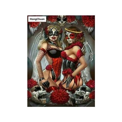 Sexy Skull Woman Square Round Diamond Painting Cross Stitch 5D DIY Rhinestone Mosaic Embroidery New Year Christmas Gift