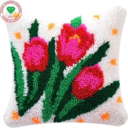 Diy mat Needlework Cross-stitch cushion Patchwork stitch mat diy pillowcase embroidery thread Latch hook rug kit flower carpet