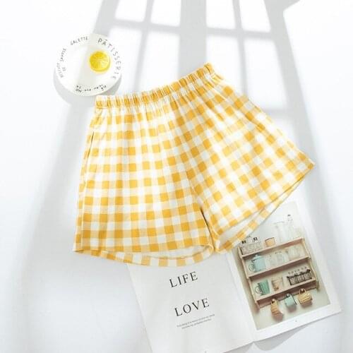 Summer Cotton Women Plaid Pajamas Korean Fashion Casual Shorts Plus Size Outdoor Sleep Pants Thin Leisure Japanese Home Pants