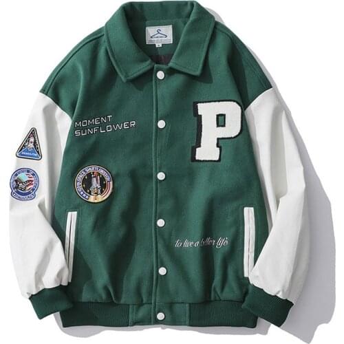 Embroidery Fashion Baseball Jacket Men Women Brand Patchwork Single Breasted Appliques College Bomber Jackets Coat Men Harajuku