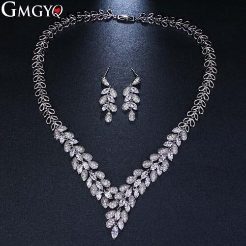 GMGYQ Euro-American Fashionable Zircon Necklace Earrings Two-piece Bride Wedding Accessories Gifts From Friends