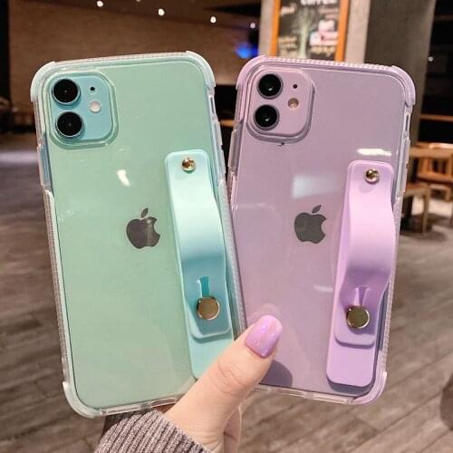 Soft Transparent Wrist Strap Phone Case For iPhone 11 12 mini Pro Max X XR Xs Max 7 8 Plus SE 2020 Kickstand Cases Cover