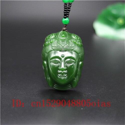 Natural Green Chinese Jade Guanyin Head Pendant Beads Necklace Fashion Charm Jadeite Jewelry Carved Amulet Gifts for Women Men