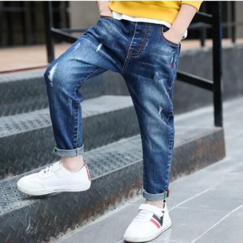 2020 new spring and autumn childrens denim pants fashion hip-hop boys jeans cartoon holes jean for boy denim long trousers