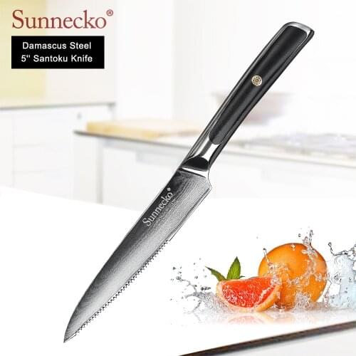 SUNNECKO Premium 5'' Steak Knives Damascus Japanese VG10 Core Steel Blade Kitchen Knives Sharp Meat Cutter Chef Knife G10 Handle