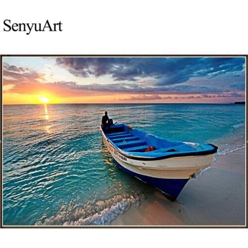Scenery Surf Beach Boat Picture Diy Diamond Painting Full Round Drill Cross Stitch Painting Wall Art Handmade Drawing Decoration