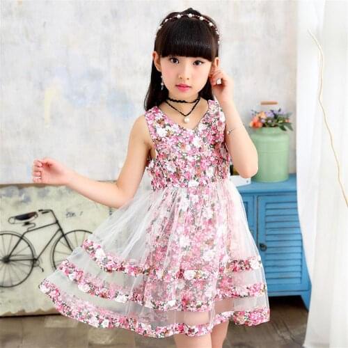 Girls Dresses 2020 New Fashion Mesh Summer Dress Child Dresses Girls 3 4 5 6 7 8 9 10 11 12 Year Old Child Clothes Flower