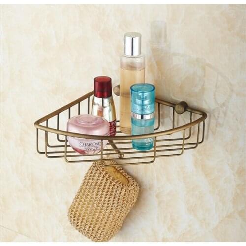 Useful Wall Mounted Antique Brass Bathroom Corner Shelf Bathroom Shampoo Shelf Bath Shower Shelf Soap Holder building materia