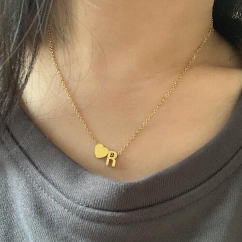 Simple Stainsteel Steel Plated ABC Letter Heart Choker Charm Necklace Trendy Gold Color Alphabet Name Chain Collar Jewelry