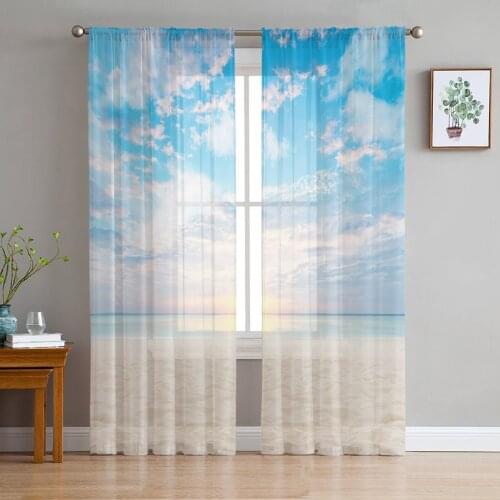 Sheer Curtains For Living Room Beach Sand Sky Nature Childrens Bedroom Balcony Large Curtains Kitchen Dining Room Curtains