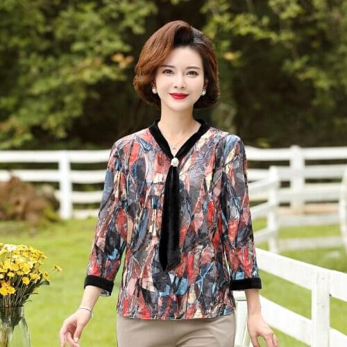 Pullover Women 3/4 Sleeve T-Shirts Casual Plus Size 5XL Middle Age Mother Clothes Spring Autumn Bottom Shirt Tops