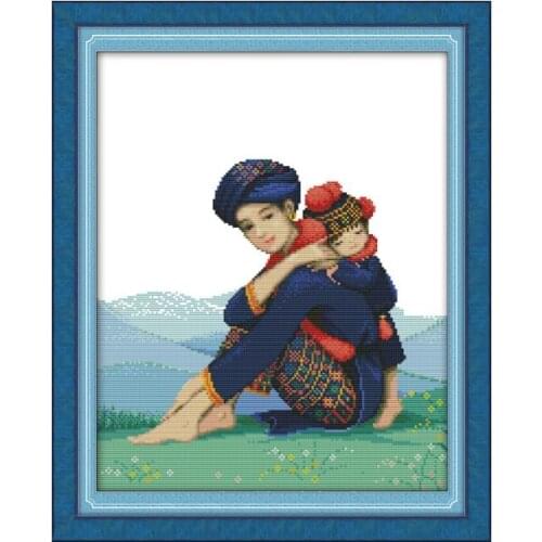 Featured family costume mother and child love deep cross stitch suite 11CT 14CT multi-standard cross sewing embroidery painting