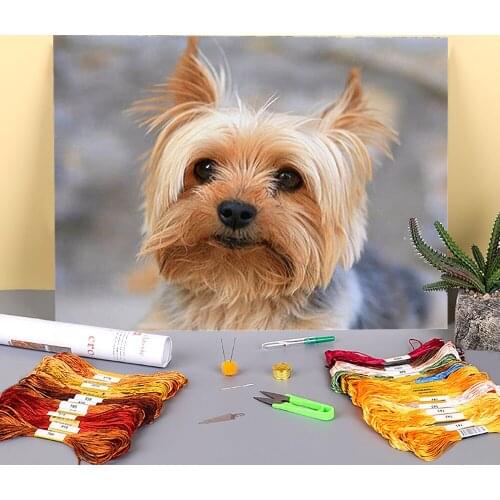 Animal Dog Printed Fabric 11CT Cross-Stitch Kit Embroidery DMC Threads Handmade Painting Handiwork Hobby Magic Home Design