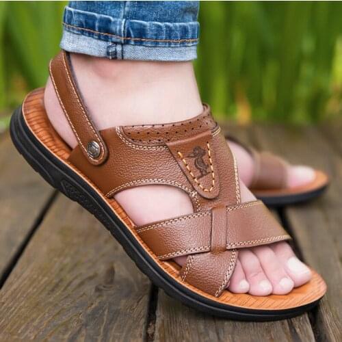 2021 New Big Size Genuine Leather Cowhide Men Sandals Summer Quality Beach Slippers Casual Sneakers Outdoor Beach Shoes for Men