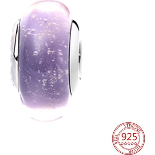 New 925 Sterling Silver Starry Sky Purple Colored Glaze Beads Charm Fit Original Pandora Bangles Pendant for Women Jewelry Gift