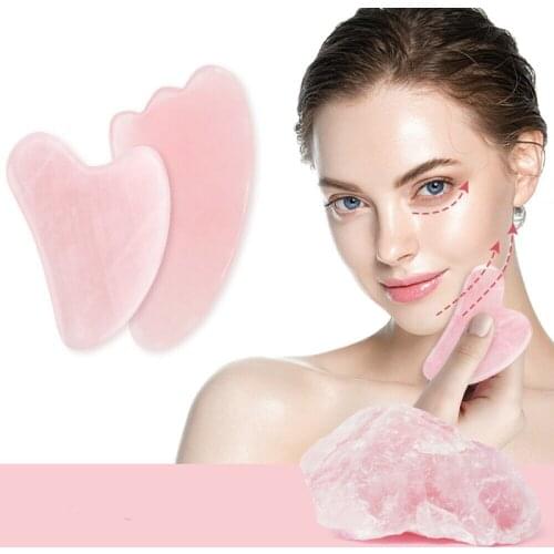 Rose Quartz Jade Guasha Board Natural Stone Scraper Chinese Gua Sha Tools Neck Body Acupuncture Spa Acupuncture Scraper Therapy