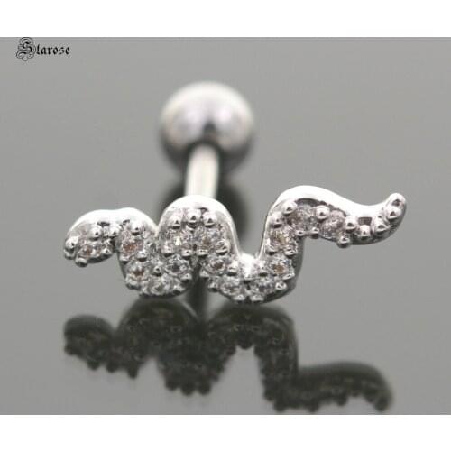 Starose 1Pc 1.0x6mm Bright Zircon Snake Earrings Stainless Steel Bar Tragus Cartilage Piercing Helix Piercing Stud Ear Jewelry