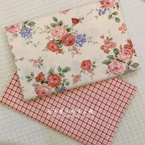 50*160cm Rose Lattice Pure Cotton Twill Printed Fabric Bedding Handmade IDY Curtain Tablecloth Cotton Fabric