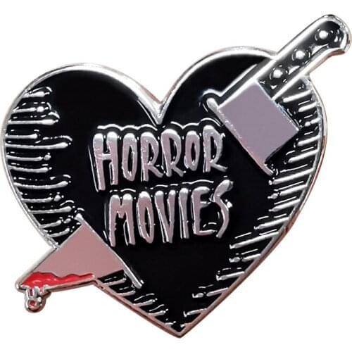 Horror Movies Black Heart Enamel Pin Scary Slasher Film Spooky Badge