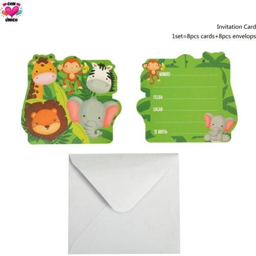 Conunico Animal Jungle Theme Jungle Party Decoration Birthday Jungle Safari Animal Kids Party Supplies Invitation Card JA5020