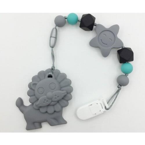Lion Teether Clip, Chew Beads, Teething Toy, Baby Teething, Silicone Beads, Teething Pendant, Teething Beads, Pacifier Clip